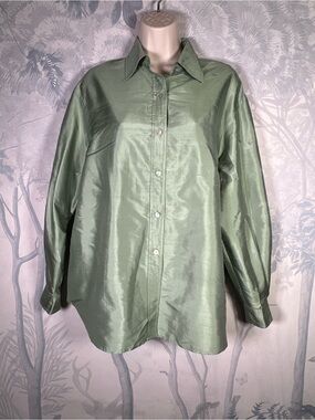 Finity Green Silk Button-Down Shirt